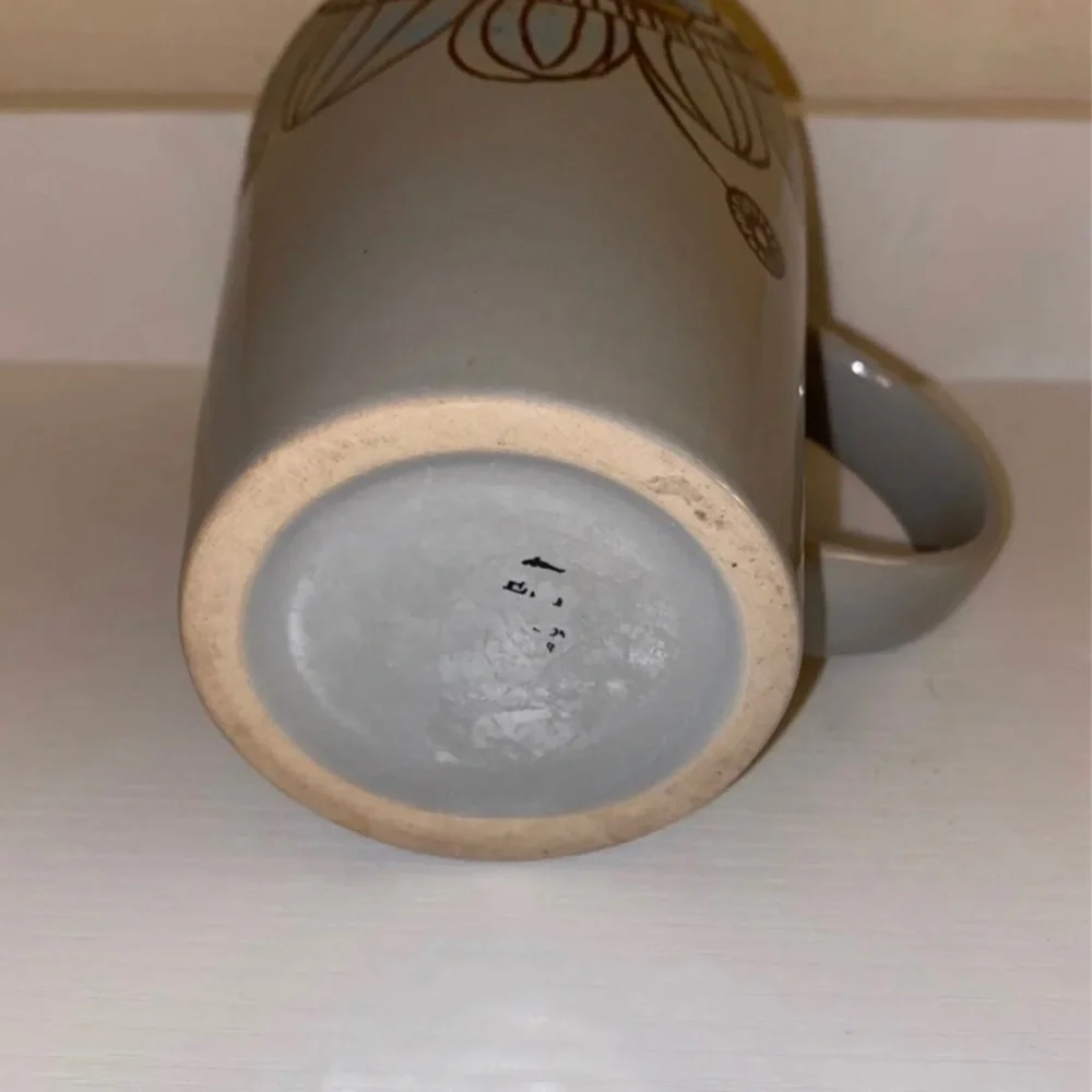 Gray Stoneware Floral Mandala Coffee Mug Boho Ceramic Latte Cup